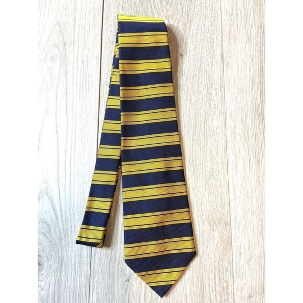 Brooks Brothers Makers Silk Repp Neck Tie Made In USA Blue Gold Striped‎ 58 Inch